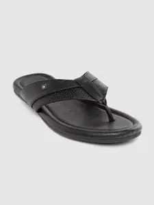 Louis Philippe Men Black Textured Leather Comfort Sandals