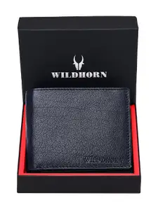 WildHorn Men Blue Solid Two Fold Leather Wallet