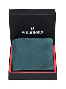 WildHorn Men Teal Blue Solid Two Fold Leather Wallet