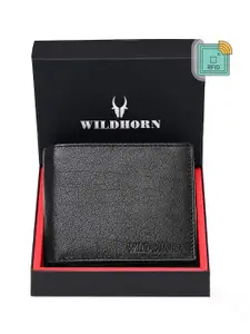 WildHorn Men Black Solid RFID Protected Genuine Leather Two Fold Wallet