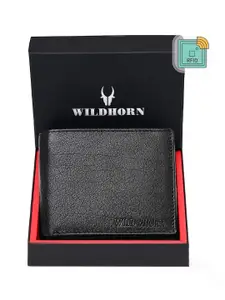 WildHorn Men Black Solid RFID Protected Genuine Leather Two Fold Wallet