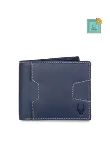 WildHorn Men Blue Solid RFID Protected Genuine Leather Two Fold Wallet