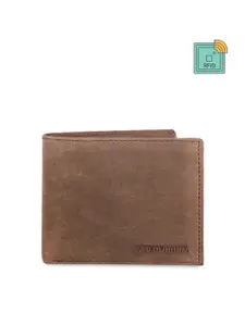 WildHorn Men Tan Brown Solid RFID Protected Genuine Leather Two Fold Wallet