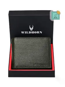 WildHorn Men Green Solid RFID Protected Genuine Leather Two Fold Wallet