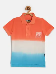 Flying Machine Boys Orange And White Colourblocked Polo Collar T-shirt