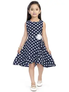 Doodle Girls Navy Blue Printed Fit and Flare Dress