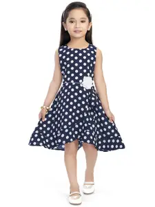Doodle Girls Navy Blue & White Polka Dot Print A-Line Dress