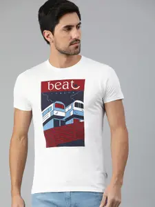 BEAT LONDON by PEPE JEANS Men White  Maroon Graphic Print Pure Cotton T-shirt