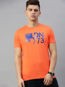 BEAT LONDON by PEPE JEANS Men Orange Printed Round Neck Pure Cotton T-shirt