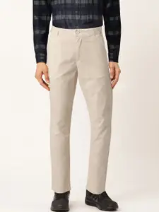 United Colors of Benetton Men Cream-Coloured Regular Fit Solid Regular Trousers