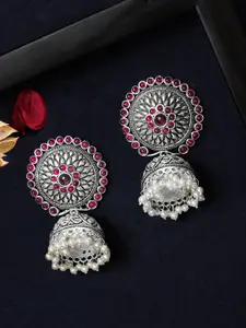 Rubans Silver-Plated Oxidised Handcrafted  Classic Jhumkas