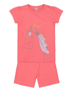 mothercare Girls Coral Pink Printed Night suit