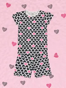 mothercare Girls Black & Off-White Printed Night suit