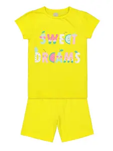 mothercare Girls Yellow Printed Night suit