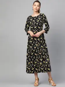 plusS Women Black & White Floral Printed A-Line Dress