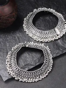 Priyaasi Set of 2 Oxidised Silver-Plated Anklets