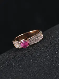 Priyaasi Women Pink Rose Gold-Plated AD-Studded Handcrafted Finger Ring