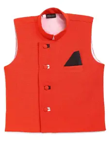 Aj DEZInES Boys Orange & Black Solid Nehru Jacket