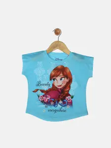 YK Disney Girls Blue & Red Frozen Princess Anna Print Round Neck T-shirt