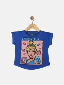 YK Disney Girls Blue & Pink Cinderella Printed Round Neck T-shirt