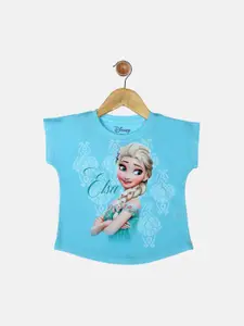 YK Disney Girls Blue Elsa Printed A-Line T-shirt
