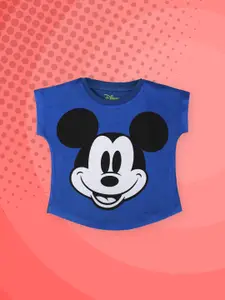 YK Disney Girls Blue Mickey Mouse Printed T-shirt
