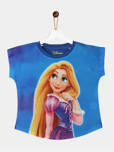 YK Disney Girls Blue Princess Rapunzel Print T-shirt
