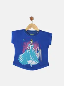 YK Disney Girls Blue Princess Cinderella Print T-shirt