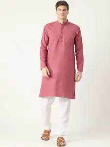 SOJANYA Men Mauve Solid Kurta with Churidar