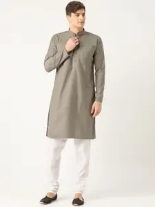 SOJANYA Men Taupe & White Solid Kurta with Churidar