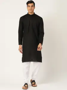 SOJANYA Men Black & Off-White Solid Kurta with Churidar