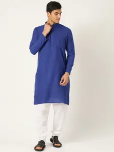 SOJANYA Men Blue & Off-White Solid Kurta with Churidar