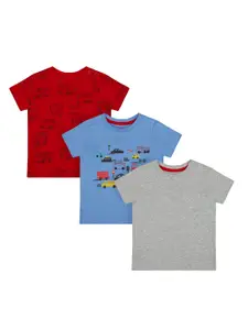 Mothercare Boys Set of 3 Printed Round Neck regular Fit Pure Cotton T-shirts