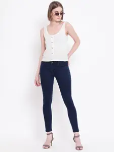Crimsoune Club Women Navy Blue Super Skinny Fit Mid-Rise Clean Look Jeans