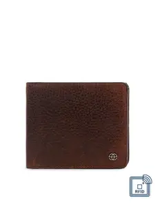 Eske Men Brown Leather Textured Two Fold Wallet