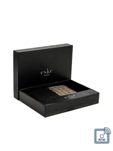 Eske Men Black & Taupe Leather Textured Two Fold Wallet