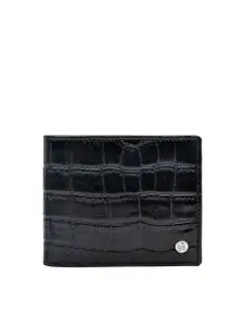 Eske Men Navy Blue Solid Two Fold Leather Wallet