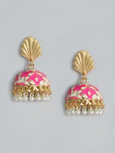 justpeachy Gold-Plated & Pink Dome Shaped Jhumkas