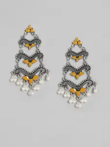 justpeachy Silver-Plated & Mustard Contemporary Enamelled Drop Earrings
