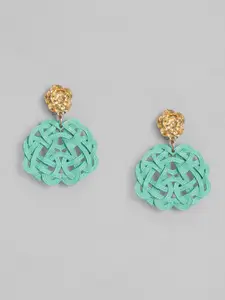 justpeachy Teal Green Gold-Plated Contemporary Drop Earrings