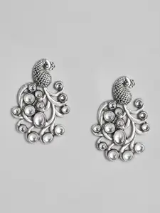 justpeachy Oxidized Silver-Plated Peacock Shaped Oversized Studs