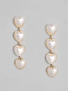 justpeachy Gold-Plated & Off-White Heart Shaped Drop Earrings