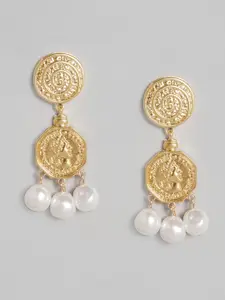 Just Peachy Gold-Plated & Off-White Circular Drop Earrings