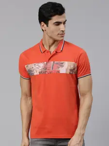 BEAT LONDON by PEPE JEANS Men Orange Printed Polo Collar Pure Cotton T-shirt