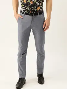 Hancock Men Grey Melange Slim Fit Solid Formal Trousers
