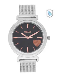 Helix Women Black & Silver-Toned Analogue Watch TW045HL05