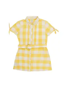 Pantaloons Junior Girls Yellow Checked Shirt Style Pure Cotton Top
