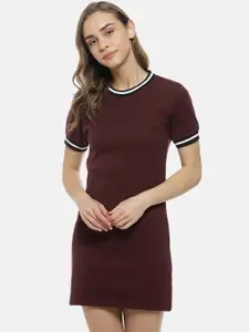 Campus Sutra Women Maroon Solid T-shirt Dress