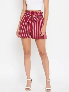 Zastraa Women Red Striped Regular Fit Regular Shorts