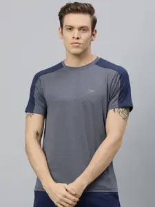 Wildcraft Men Grey Solid Round Neck T-shirt With Striped Detailing